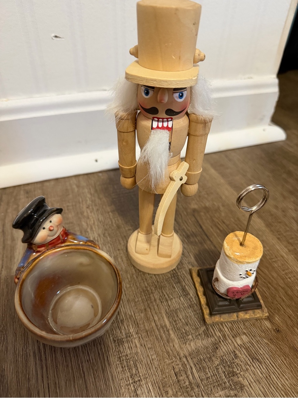 Natural Wood Nutcracker Figurine with White Hair - Home Decor Accent